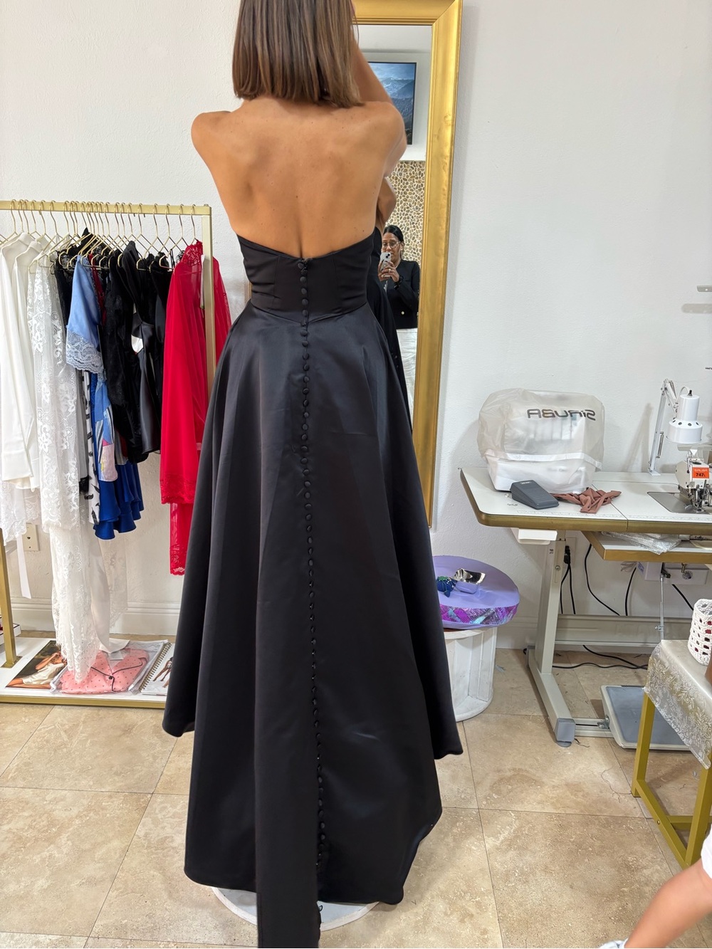 Strapless Black Satin A-Line Evening Dress - Picture 4 of 7